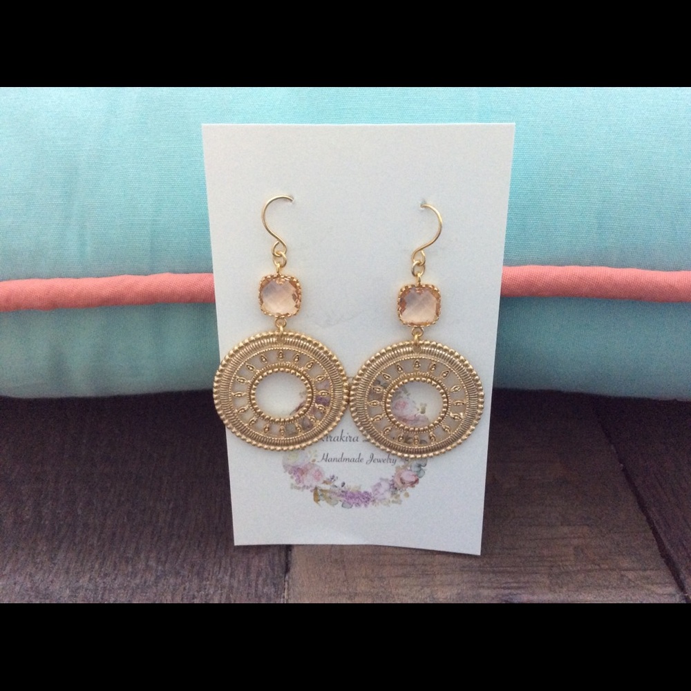 Earrings, Dangle, Champagne, Gold, Peach